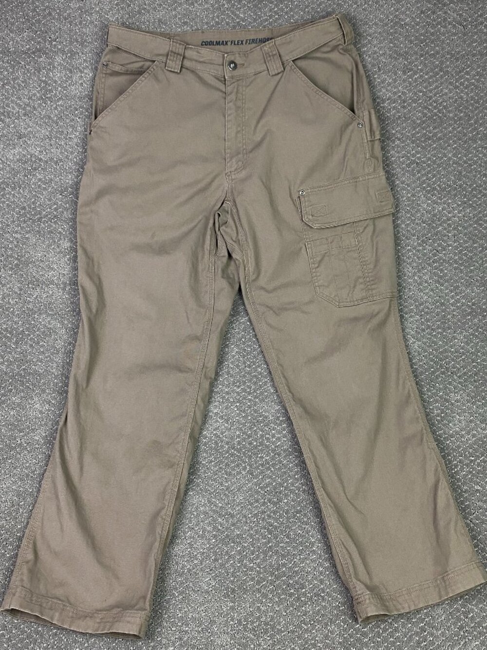 Duluth Trading Co Coolmax Flex Firehose Cargo Pants Mens 36x30 Tan Brown Canvas